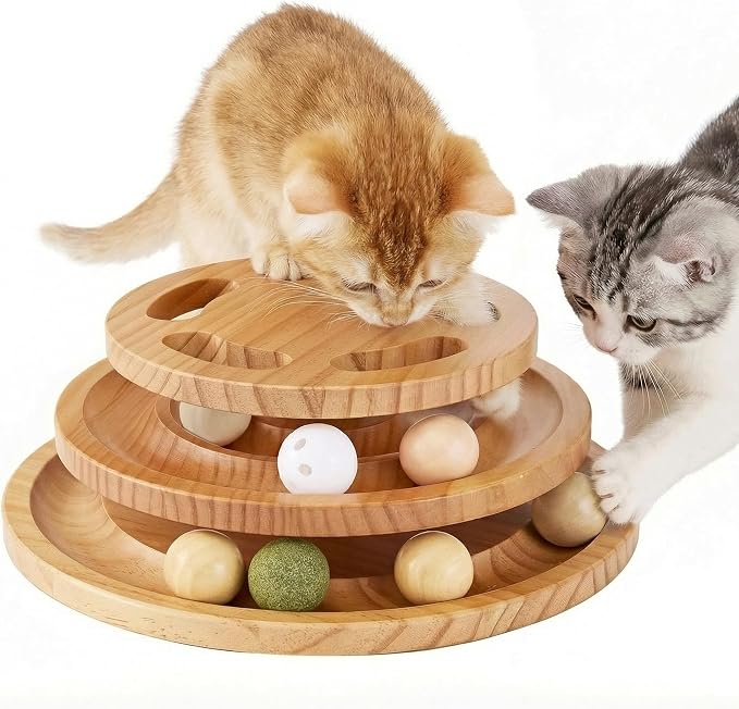 ZOMISIA Cat Ball Track Toy with Puzzle Top, Extra Large Wooden Cat Toys | Interactive Indoor Cats Spinning Balls, Cat Ball Tower for Kitten Exercise Mental Stimulation Self Play Home Enrichment by Zomisia