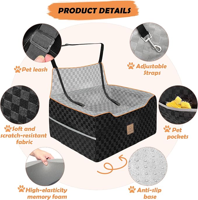 Large Dog Car Seat for Back Seat – Removable Dog Booster Seat & Washable Pet Car Seat for Medium & 2 Small Dogs up to 60lbs – Safety Straps & Storage Pocket – Travel & Home Use (Gray/Black) - Image 4
