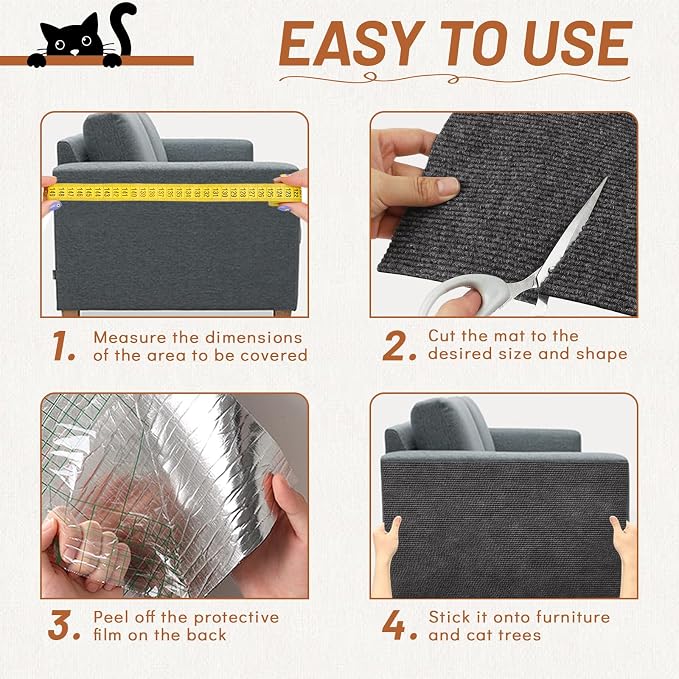 78.7" x 15.8" Cat Scratch Furniture Protector | Trimmable DIY Self-Adhesive Strong Adhesion, Won't Fall Off, Easy to Use, Leaves No Residue, for Couch, Sofa, Wall & Door - Image 5