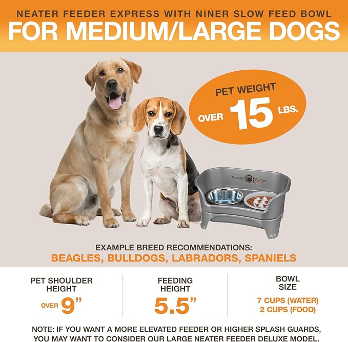 Neater Feeder Express Mess Proof Dog Bowls Elevated for Medium and Large Breed – Made in USA – No Spill Raised Slow Feeder Elevated Dog Bowl Stand, Slow Feed Food and Water Bowl Set, Grey - Image 5