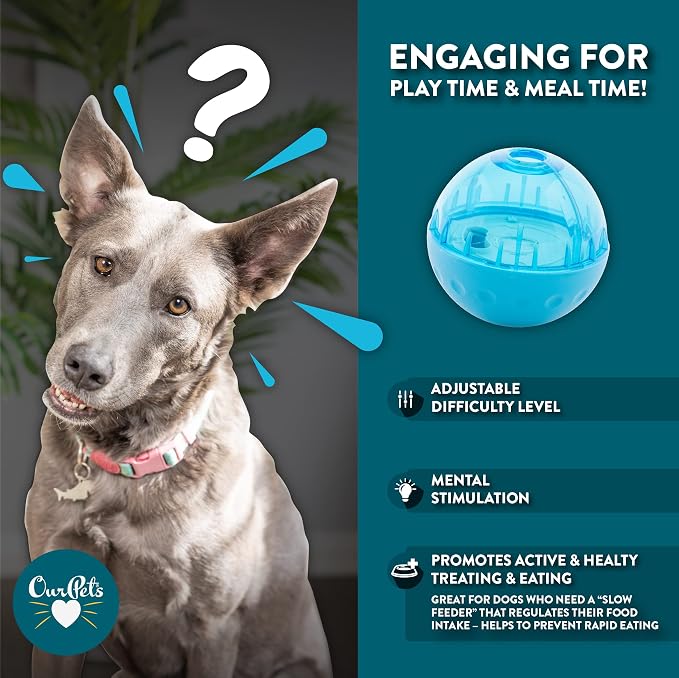 Our Pets Smarter Toys IQ Treat Ball - Colors Mary Vary - 4" - for Larger Dogs | Fill with snacks to reward play, slow feeding puzzle keeps big pups busy, engaged and mentally stimulated at home every day - Image 3