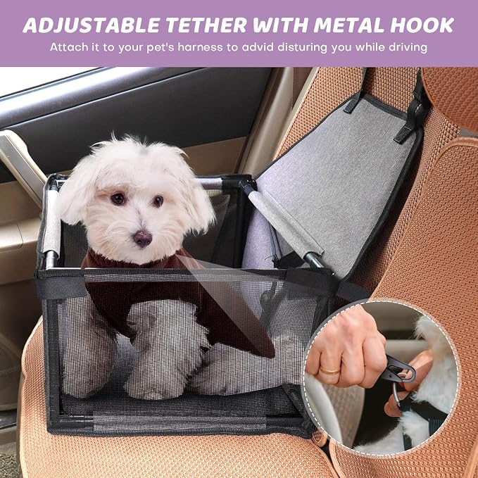 GENORTH Small Dog Car Seat - Portable Puppy/Pet Booster Seat with Clip-On Leash and Mesh Window for Small Pets Up to 11 lbs - Image 2