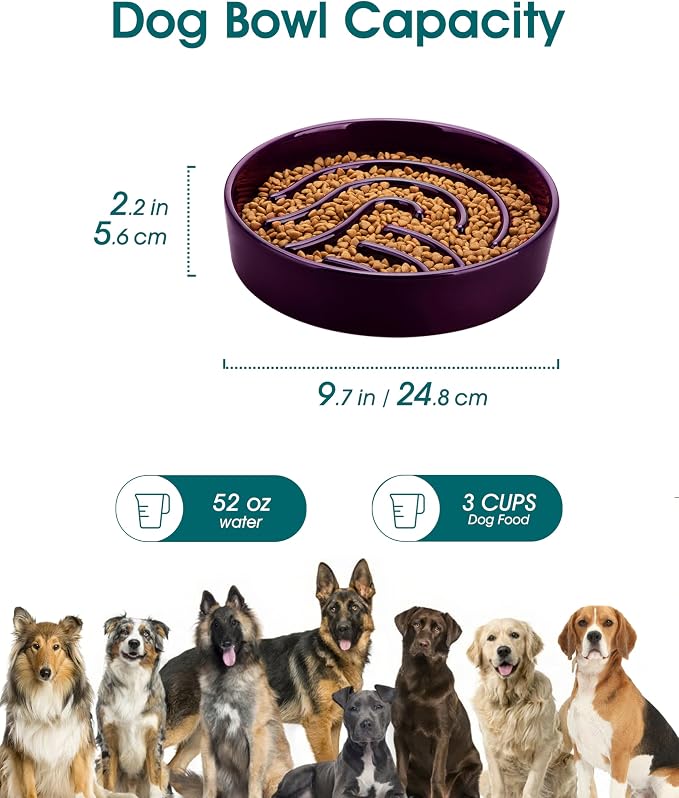 vancasso Slow Feeder Dog Bowl, 3 Cup Ceramic Slow Feeding Food Dish for Large Breed, Puzzle Dog Food Bowl for Fast Eater, Dark Purple - Image 2