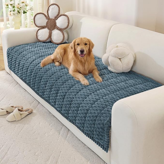 OstepDecor Couch Cover for Dogs, Washable Non Slip Sofa Cover for Pets | Soft Couch Covers for Sofa, Loveseat and Sectional, Furniture Protector Against Pet Hair & Dirt (35.4" x 63", Blue) by OstepDecor