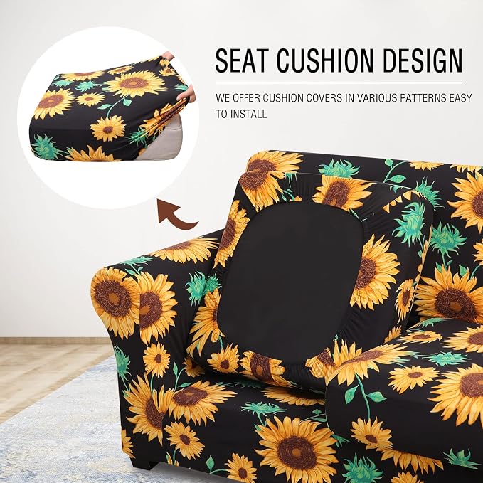 hyha Stretch Couch Covers, Sofa Cover for 3 Cushion Couch Pet Friendly | Floral Pattern, Printed, 4 Pieces, 3 Separate Cushion Sofa, Durable Anti-slip Washable Protector with Elastic Bottom for Dogs - Image 2