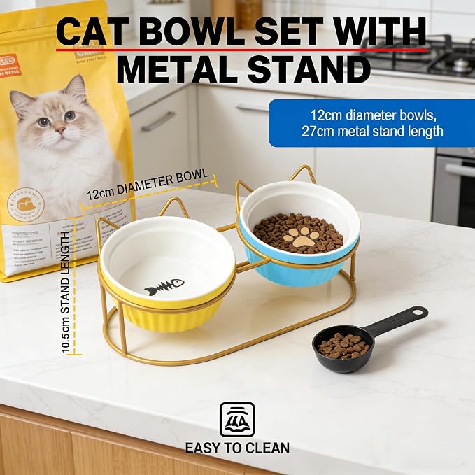 Ceramic Raised Tilted Cat Food Bowls Set - 15° Elevated Cat Food and Water Bowls for Indoor Cats/Kittens, Anti-Vomiting Pet Feeding Bowls (Non-Slip, BPA-Free) - Image 6