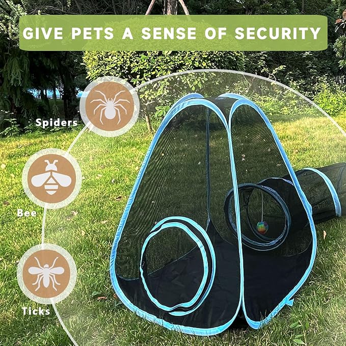 Outdoor Cat Enclosures, Cat Tunnels Catio Tents Cubes for Indoor Cats with Play Ball, Collapsible Outside Playpen Tunnel for Kitty, Rabbit, Puppy and Small Animals - Image 2