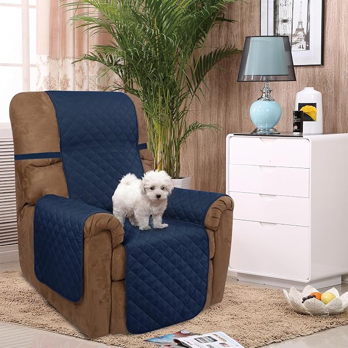 U-NICE HOME Reversible 23''Recliner Small Chair Cover, Navy/Taupe | Recliner Cover for dogs Washable, Pet Friendly, Elastic Straps, Water Repellent, Diamond Quilted - Image 2