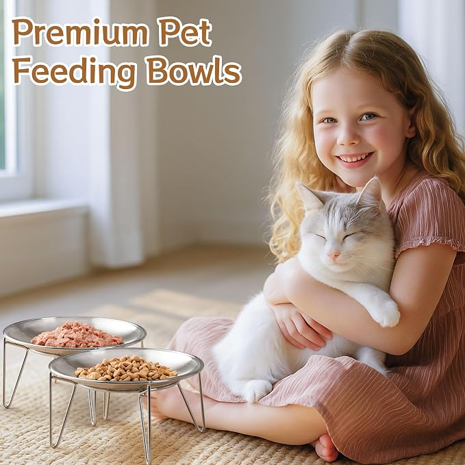 Elevated Cat Bowls, Wide Stainless Steel Cat Food Bowls with Metal Stand Whisker Stress-Free, Raised Food and Water Dish for Cats, Kitten, Puppies and Small Dogs - Image 6
