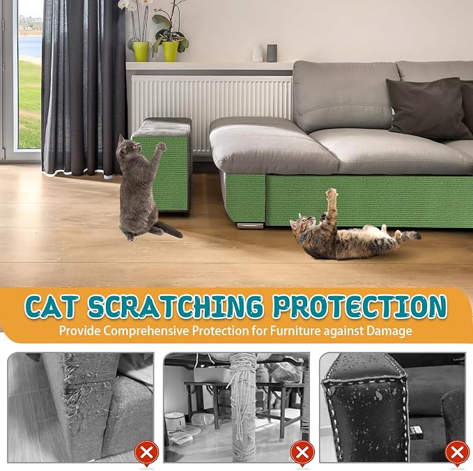 LSGCQ Cat Scratch Mat Self Adhesive Cat Scratch Furniture Protector | Self Adhesive Cat Scratching Mat Replacement for Cat Tree Post Couch Wall Furniture Protector (118" x 15.8", Green) - Image 5