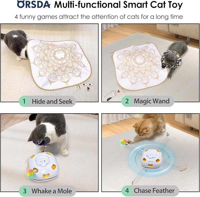 ORSDA Cat Toys for Indoor Cats, 4 in 1 Interactive Cat Toys, Automatic Cat Toy Kitten Toy, Rechargeable Electric Enrichment Toy for Cat Toy for Bored Indoor Adult Cats Hide and Seek, Whack-A-Mole - Image 2