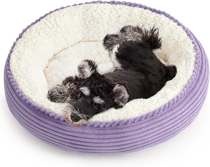 Love's cabin Round Donut Cat and Dog Cushion Bed, 24in Pet Bed for Small or Medium Dogs, Anti-Slip & Water-Resistant Bottom, Soft Durable Fabric Pet Beds, Washable Calming Cat Bed Violet by Lovescabin
