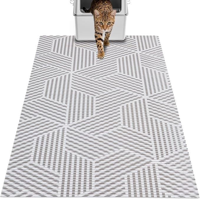 Cat Litter Mat, 40"x25" Jumbo Foam Litter Box Mat | Extra Large Coverage, Soft on Paws, Trimmable Design, BPA-Free Foam, Leak-Proof, Machine Washable, Beige Geo by Petinstinct