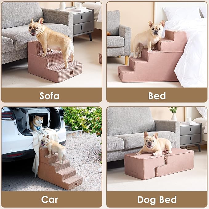 EHEYCIGA Dog Stairs for Small Dogs 13.5" H, 3-Step Dog Steps for Cats, Pink | Pet Steps for Couch Sofa and Chair, Non-Slip Balanced Pet Ramp Indoor - Image 7