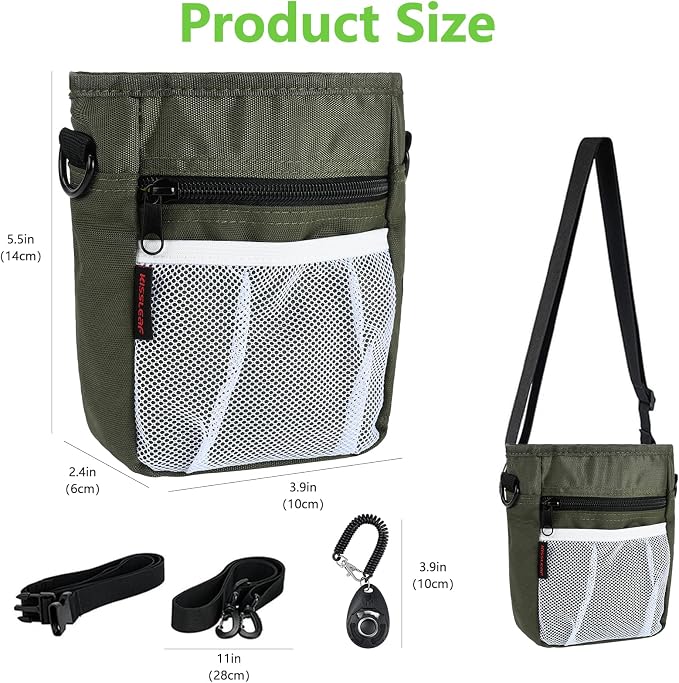 kissleaf Dog Treat Pouch, Magnetic Closure, Dog Clicker- Green | Dog Training Treat Pouch, Large Size, Nylon Material, Magnetic Closure & Clicker, for Walking, Obedience & Outdoor Use - Image 5