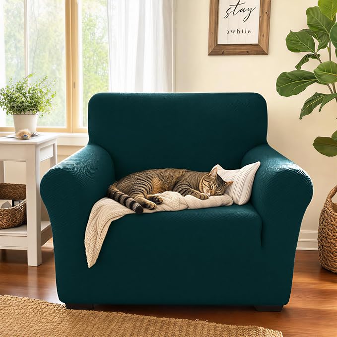 XINEAGE Stretch Jacquard Armchair Cover, Non Slip Sofa Slipcover for Dog | High-Stretch Fabric. Wear-Resistant, Pet Friendly. Easy Install & Washable for Living Rooms, Offices.Blackish Green - Image 3