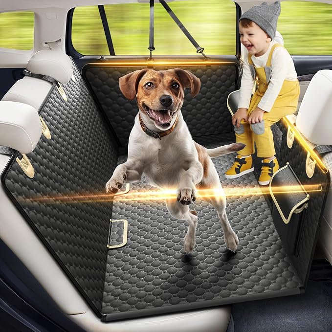Back Seat Extender for Dogs,PVC Rods Support and Hard Bottom Car Seat Cover | Heavy Duty Dog Car Seat Cover for Back Seat, Dog Hammock for Car, Waterproof Pet Bed For Car, SUV, Truck by SHARLOVY
