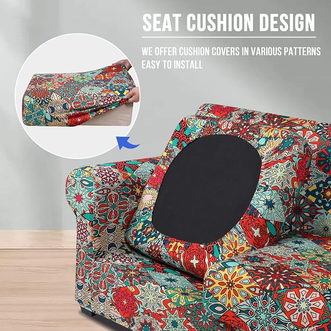 hyha Stretch Couch Covers, Sofa Cover for 3 Cushion Couch Pet Friendly | Floral Pattern, Printed, 4 Pieces, 3 Separate Cushion Sofa, Durable Anti-slip Washable Protector with Elastic Bottom for Dogs - Image 2