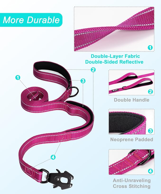GEIT 2 Padded Handles Heavy Duty Dog Leash for Small Medium and Large Dogs | 4/5/6FT Reflective Dog Leashes with Aluminum Quick Release/Locking Tactical Frog Clip,Comfortable Traffic Handle - Image 5