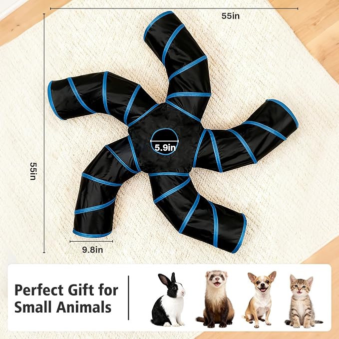 Joytale Cat Tunnel for Multiple Cats, 5-Way Indoor Tube Toy to Chase & Hide | Bell ball & Toy Mouse Included; Peekaboo Hole; Pops Open & Folds Into Zip Bag; Fits Cats to ~12 lb; Kittens & Rabbits Too - Image 5