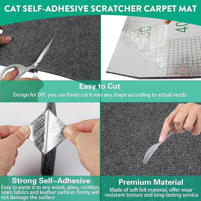 Trimmable Cat Scratcher Mat, 39.4"x15.8" Self-Adhesive Cat Scratching Carpet Pad Replacement for Cat Tree Shelves, Cat Steps and Posts, DIY Cat Scratch Couch Furniture Protector - Image 3