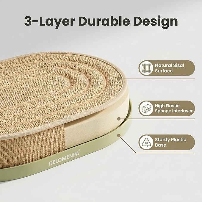 Large Sisal Cat Scratcher Lounge, 2-in-1 Cat Bed with Durable Base & Plush Foam Cushion, Non-Shedding Cat Scratching Pad for Indoor Cats,22"x14", No Mess Furniture Protector - Image 2