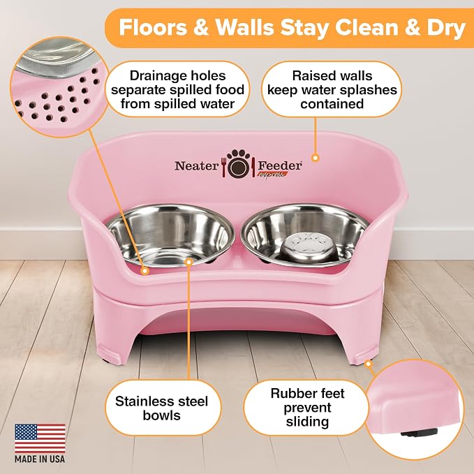 Neater Feeder - Express Model w/Slow Feed Bowl - Mess-Proof Dog Bowls (M/L, Pink) Made in USA – Elevated, No Spill, Non-Tip, Non-Slip, Raised Stainless Steel Food/Water Pet Bowls Aid Digestion - Image 5