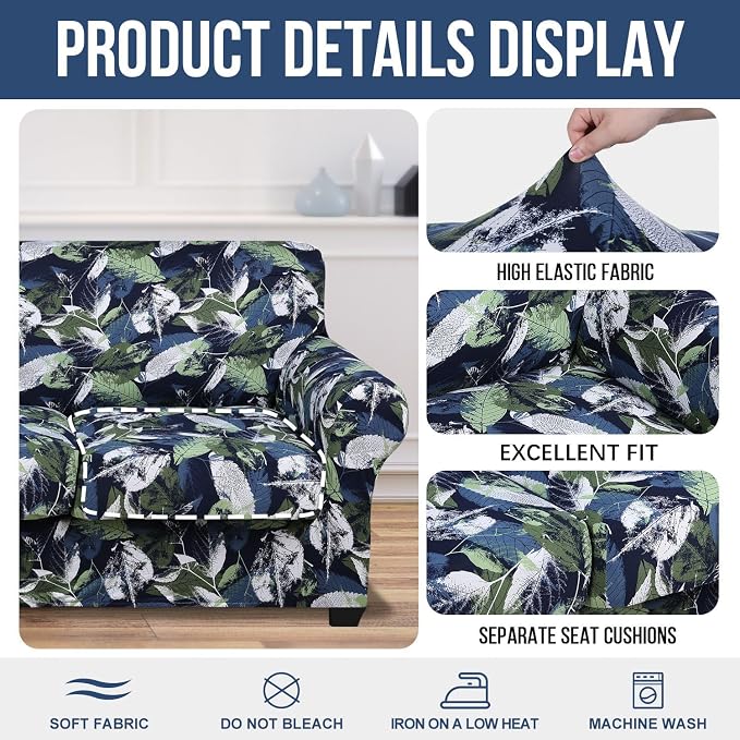 hyha Stretch Couch Covers, Sofa Cover for 3 Cushion Couch Pet Friendly | Floral Pattern, Printed, 4 Pieces, 3 Separate Cushion Sofa, Durable Anti-slip Washable Protector with Elastic Bottom for Dogs - Image 4