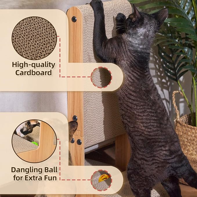 Nekosan Cat Scratcher, T-Shaped Cat Scratcher for Indoor Cats, Double-Sided Cat Furniture Protector, 23.6x16.9x9.6 inch Large, Cardboard Cat Scratcher with Ball Cat Toy - Image 4