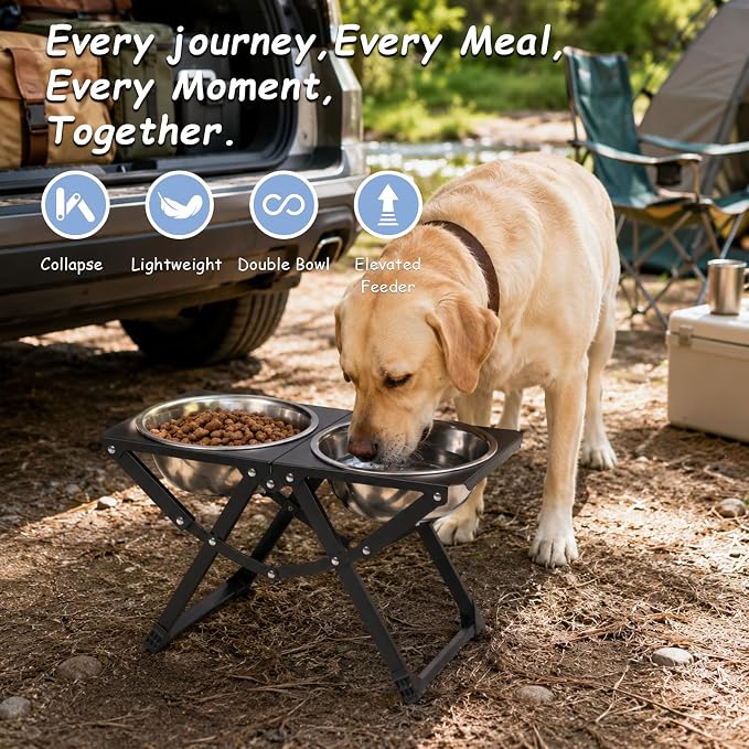 Foldable Elevated Dog Bowl Holder with 2 Large 85oz Stainless Steel Bowls, 12" Tall Raised Dog Bowl Stand for Large Breeds, Indoor and Outdoor Use - Image 3