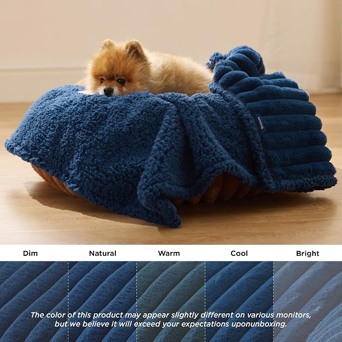 Bedsure ComfyFleece™ Waterproof Dog Blankets for Small Dogs,25x35 | Soft Plush Puppy Cat Blanket, Washable Corduroy Fleece,Cozy Calming Reversible Furniture Protector Indoor for Pet, Navy Blue - Image 5
