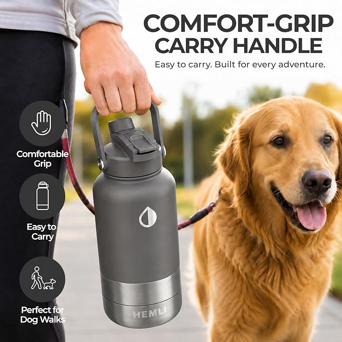 32 oz. Dog Water Bottle, Insulated Dog Travel Water Bottle, Stainless Steel Pet Water Bottle Dispenser Portable Food and Water Bowl for Dogs for Walking Dog Canteen Travel Kit - Image 6