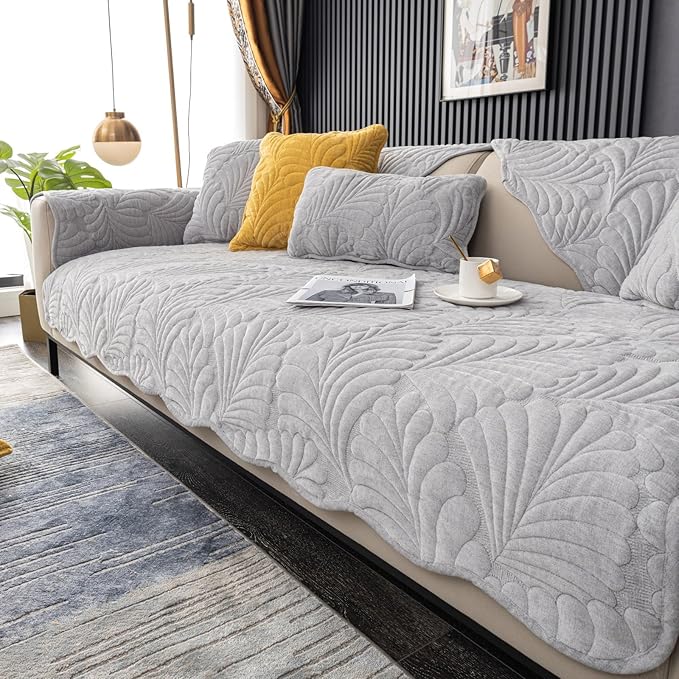 Couch Covers Plush Quilted Sofa Covers for Sectional Sofa Washable | Palm Leaves Couch Cover Chenille Non Slip Sofa Covers Soft Sofa Slipcover Furniture Protector for Pets Kids Children Dogs Cat by WelcometoXSlive