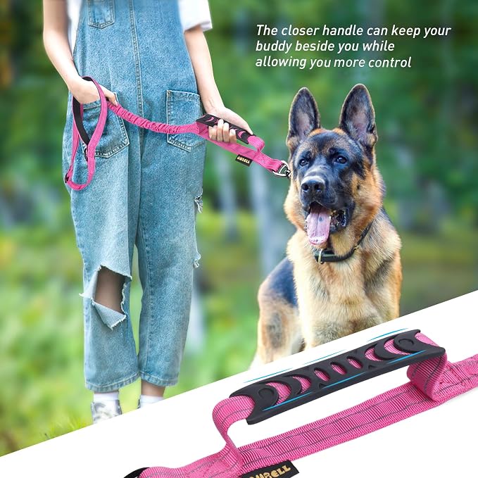 AUBELL Tactical Dog Leash Heavy Duty,4-6ft No Pull Bungee Leash,Pink | Reflective Dog Leash for Medium Large Dogs with Comfortable Padded Double Handle,Car Seat Belt,360 Degree Rotating Carabiner - Image 7