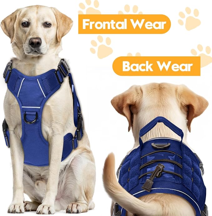 Heavy-Duty Tactical Dog Harness for Large Dogs, No Pull Adjustable Reflective Pet Vest with Molle System, K9 Military-Grade Control for Service Training, Outdoor & 10+ Breeds, Dazzling Blue, Medium - Image 7