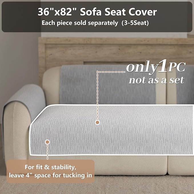 Waterproof Couch Cover for Dogs,Nonslip Sofa Cover for L Shaped Sofa,Washable Furniture Protector Pet Friendly(Light Gray,36"x82") - Image 2