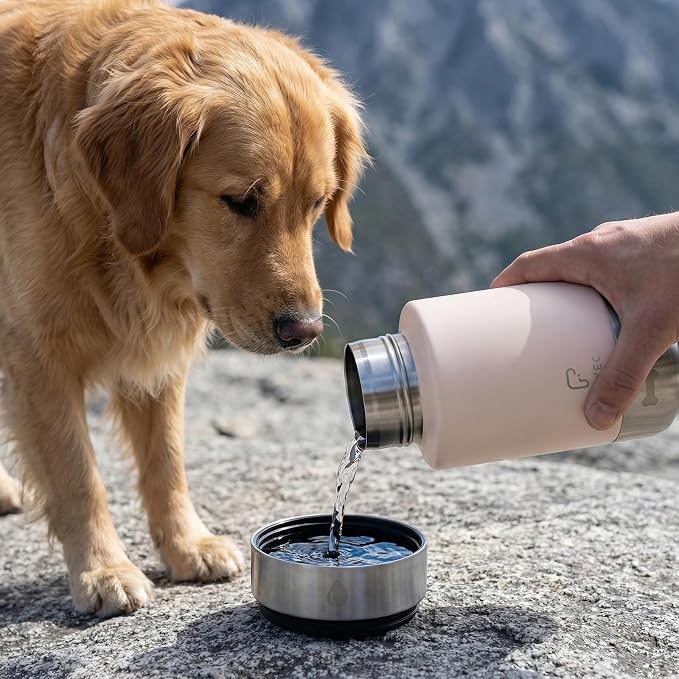 Dog Water Bottle 32oz, Insulated Stainless Steel Travel Water Dispenser with 2 Detachable Dog Bowls for Food and Water, Leak Proof Portable Pet Drinking Cup for Walking Hiking Camping - Image 5