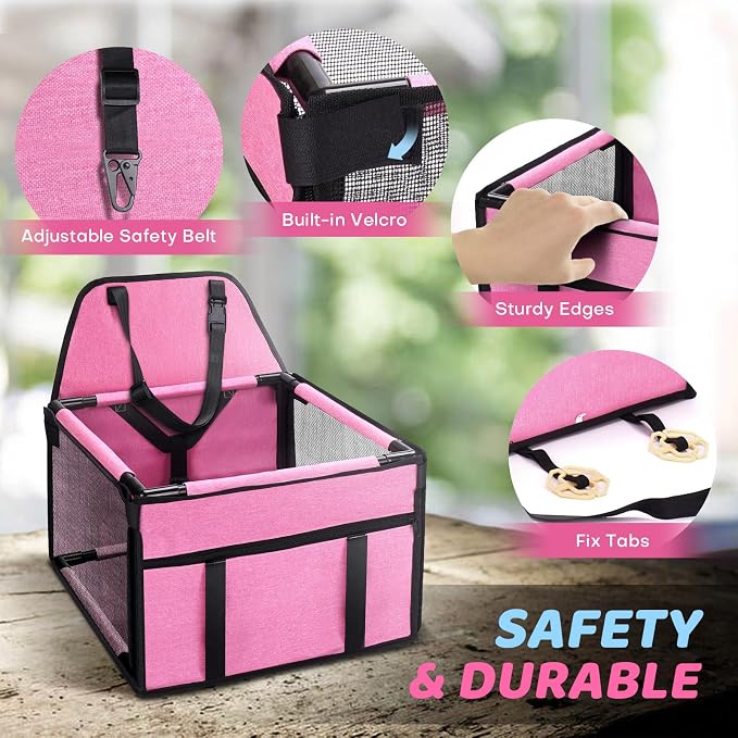 GENORTH Small Dog Car Seats for Small Dogs,Portable Puppy/Pet Car Booster Seat with Clip-On Leash and Mesh Window for Small Pet Up to 11 lbs - Image 5