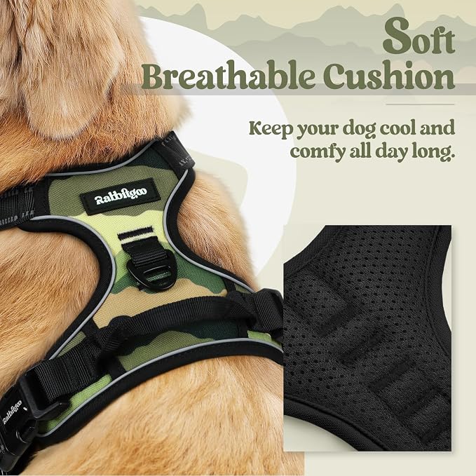 rabbitgoo Dog Harness, No Pull Medium Sized with 2 Leash Clips, Pet Vest | No Choke with Handle, Adjustable Soft Padded, Reflective, Easy Control for Walking, Green Mountain, Medium - Image 2