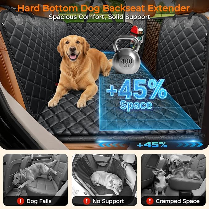 URPOWER Hard Bottom Dog Car Seat Cover, Back Seat Extender with Blanket | 2 in 1 Design, Non-Slip Blanket, 400 lbs Support, 40% More Space, Waterproof, Fits Cars & SUVs, Mesh Window, Easy Care - Image 2
