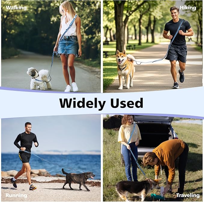 Hands Free Dog Leash, 8.5ft Adjustable Hands Free Leash for Medium Dogs, Versatile Handheld Crossbody Waist Lead with 3 Rings, for Running Jogging Walking, Sponge Handle, Geometric Blue - Image 7