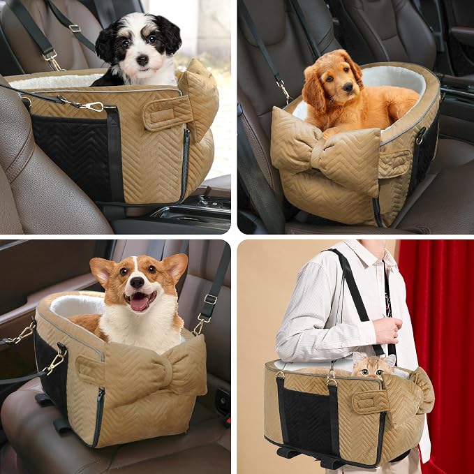Dog Car Seat for Small Dogs Adjustable Portable Center Console Dog Car Seat Removable Cat Booster Cars Seats - Safety Belt with Cushion Anti-Collapse for Puppy Kitten Up to 15 Lbs - Image 6