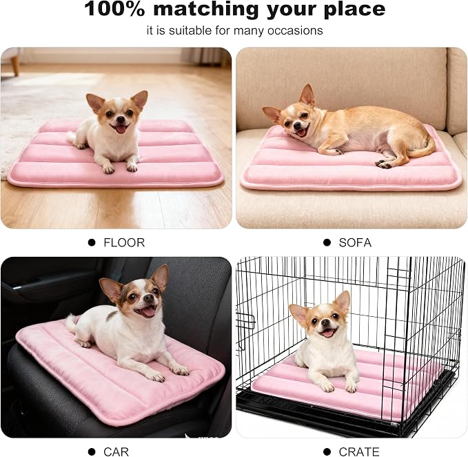 pobopobo Dog Crate Pad, Ultra Soft & Anti-Slip Kennel Mat, Secure Fit for Metal Crates & Dog Cages, Washable Cozy Bed for Small Medium Large Dogs (Pink, S(23"*14"*1.5")) - Image 8