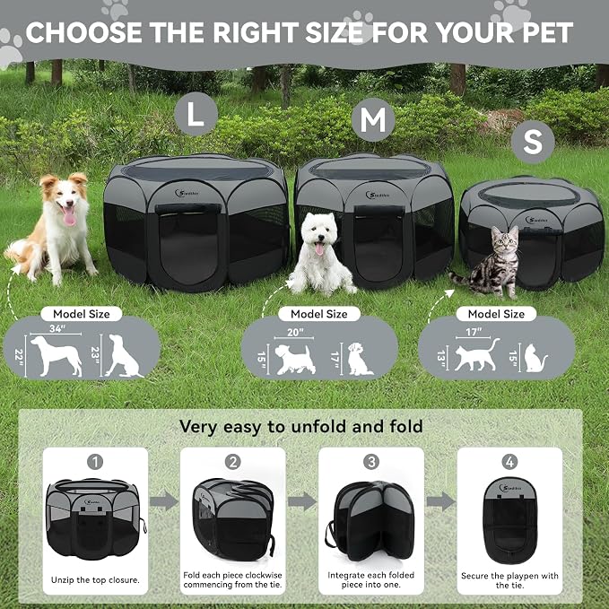 Siedihit Dog Cat Playpen, Puppy Pet Playpen Indoor for Dog Crate Tent | Cage Outdoor, Portable Pop Up Dogs Enclosure Kennel with Carrying Case for Dogs/Cats/Rabbits (Dark Grey, Medium) - Image 9