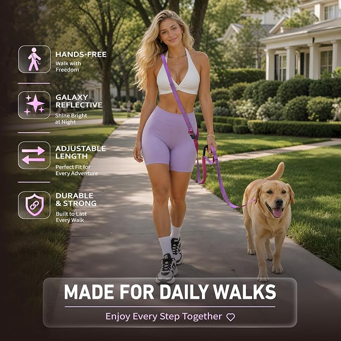 Hands Free Dog Leash,Galaxy Reflective, Crossbody Dog Leash,Purple | Galaxy Reflective • Crossbody Carry • Soft Velvet Handles • Everyday Comfort - Image 7