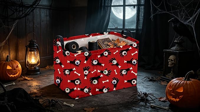 Sanjiaofeng Rectangular Halloween Ghost Hand Storage Basket,Trick or Treat Basket for Kids,Halloween Candy Storage Baskets with Handles(Ghost Hand) - Image 3