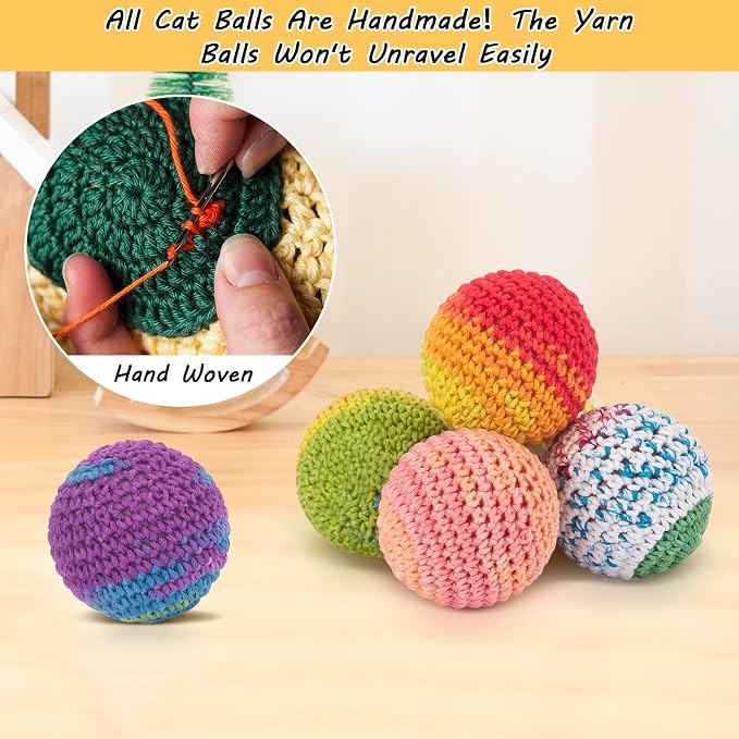 Retro Shaw Cat Toys Balls, Wool Yarn Cat Ball with Bell Inside, 6Pcs | Handmade Crochet, Interactive Kitten Toys for Indoor Cats, Safe Durable Kitty Chew Nip Kicker Chase - Image 4