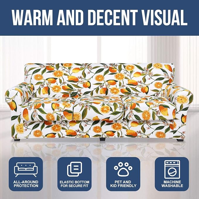 hyha Stretch Couch Covers, Sofa Cover for 3 Cushion Couch Pet Friendly | Floral Pattern, Printed, 4 Pieces, 3 Separate Cushion Sofa, Durable Anti-slip Washable Protector with Elastic Bottom for Dogs - Image 8