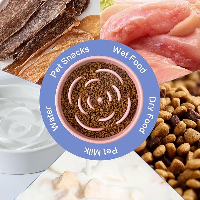 8.25'' Ceramic Slow Feeder Dog Bowls - Petal Shape Modern Dog Food Dish for Medium and Large Breeds, Puzzle Maze Bowl to Slow Down Eating, Anti-Gulping, Dishwasher & Microwave Safe, Pink - Image 5