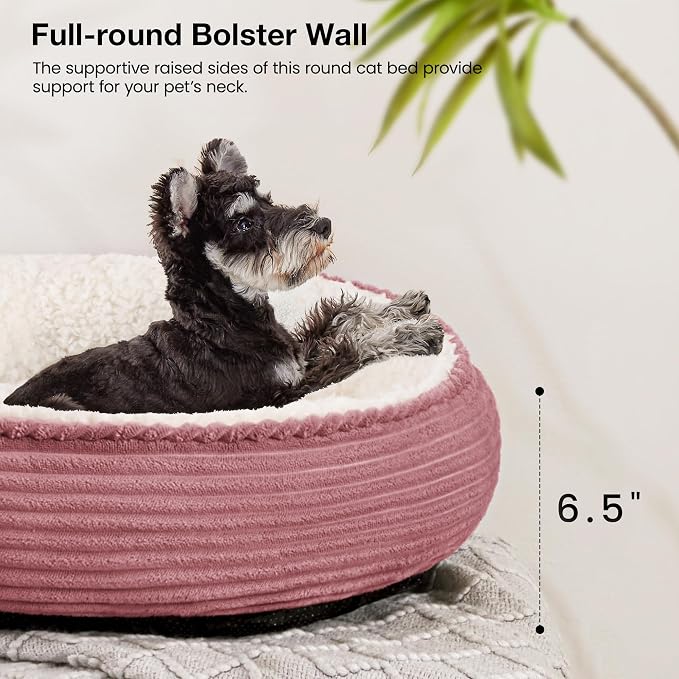Love's cabin Round Donut Cat and Dog Cushion Bed, 24in Pet Bed for Small or Medium Dogs, Anti-Slip & Water-Resistant Bottom, Soft Durable Fabric Pet Beds, Washable Calming Cat Bed Dusty Rose - Image 5